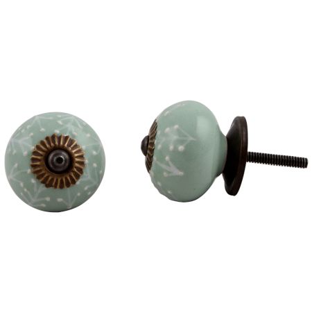 Sage Green White Leaf Knob